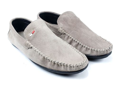 Мъжки, велурени мокасини без връзки във визонен цвят - Модел Алберто.