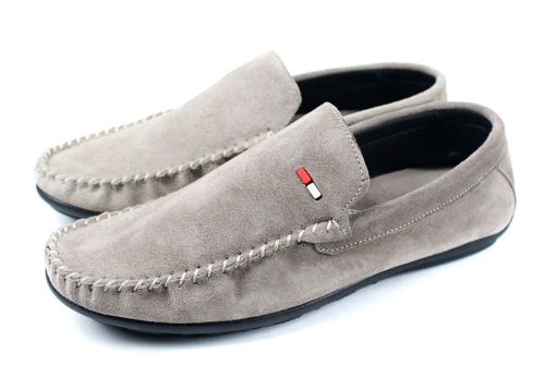 Мъжки, велурени мокасини без връзки във визонен цвят - Модел Алберто.