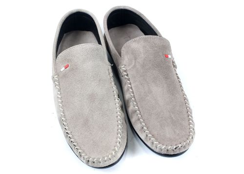 Мъжки, велурени мокасини без връзки във визонен цвят - Модел Алберто.