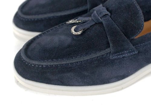 Mistica – mocasini damă din piele întoarsă bleumarin cu talpă albă și branț din piele naturală