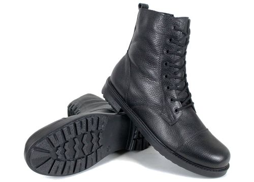 Cizme barbatesti din piele naturala cu sireturi si fermoar lateral negru, model Sylvester.