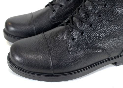 Cizme barbatesti din piele naturala cu sireturi si fermoar lateral negru, model Sylvester.