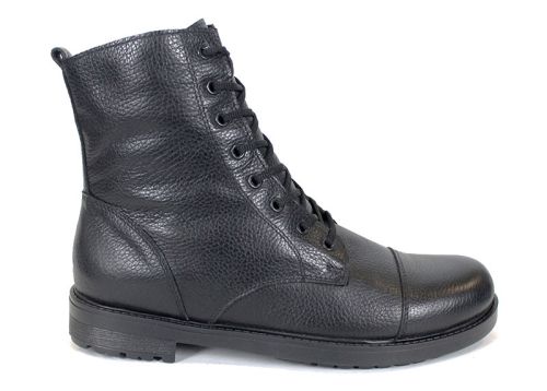 Cizme barbatesti din piele naturala cu sireturi si fermoar lateral negru, model Sylvester.