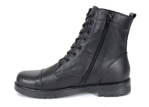 Cizme barbatesti din piele naturala cu sireturi si fermoar lateral negru, model Sylvester.