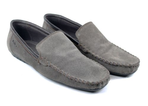 Мъжки, велурени мокасини без връзки във визонен цвят - Модел Алберто.