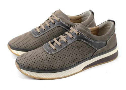 Pantofi casual de vara barbatesti din nubuc natural de culoare gri inchis - Model Cardam.