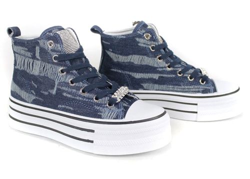 Pantofi sport damă înalți stil denim bleumarin – model 2917-3