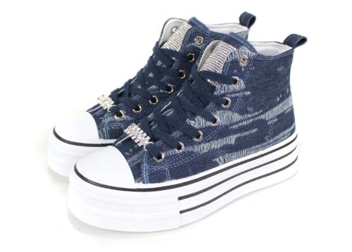 Pantofi sport damă înalți stil denim bleumarin – model 2917-3