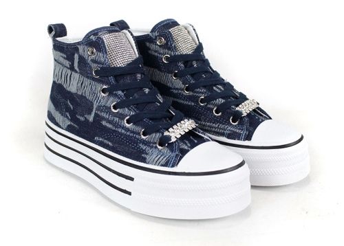 Pantofi sport damă înalți stil denim bleumarin – model 2917-3