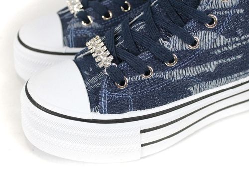 Pantofi sport damă înalți stil denim bleumarin – model 2917-3