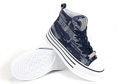Pantofi sport damă înalți stil denim bleumarin – model 2917-3