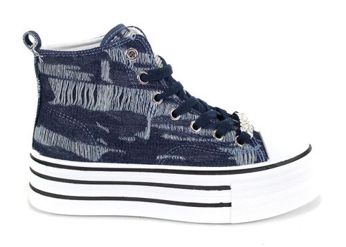 Pantofi sport damă înalți stil denim bleumarin – model 2917-3