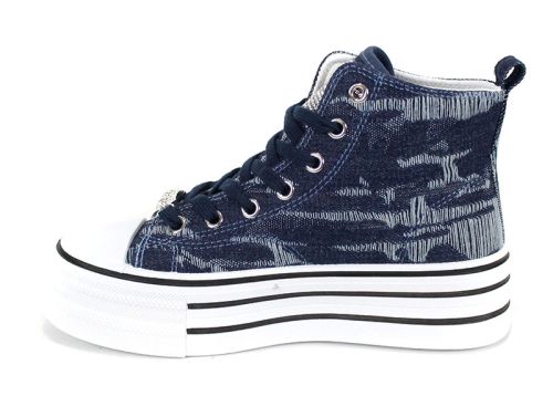 Pantofi sport damă înalți stil denim bleumarin – model 2917-3