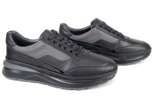 Pantofi sport bărbătești Silente Nero din piele naturală – negru și gri, spumă de memorie, talpă flexibilă