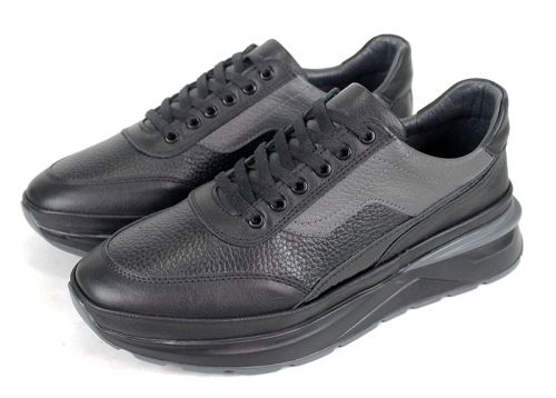 Pantofi sport bărbătești Silente Nero din piele naturală – negru și gri, spumă de memorie, talpă flexibilă