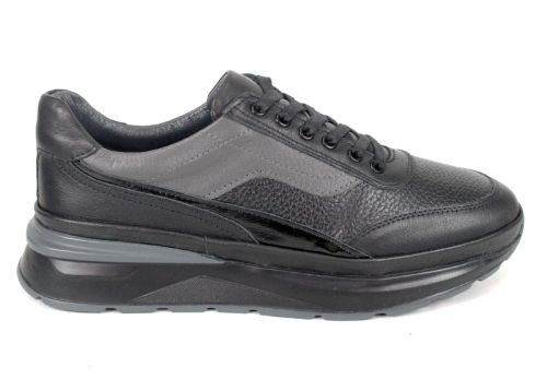 Pantofi sport bărbătești Silente Nero din piele naturală – negru și gri, spumă de memorie, talpă flexibilă