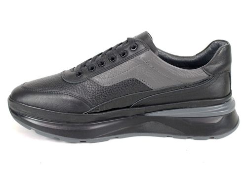 Pantofi sport bărbătești Silente Nero din piele naturală – negru și gri, spumă de memorie, talpă flexibilă
