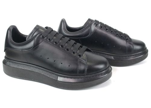 Pantofi sport bărbătești Nero Dentro din piele naturală neagră cu talpă cusută