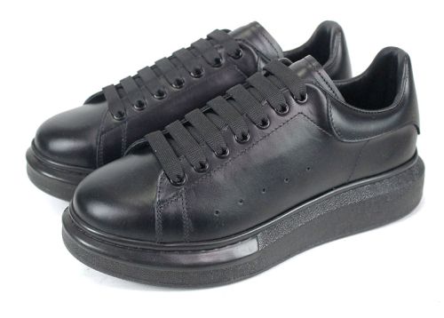 Pantofi sport bărbătești Nero Dentro din piele naturală neagră cu talpă cusută