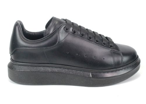 Pantofi sport bărbătești Nero Dentro din piele naturală neagră cu talpă cusută