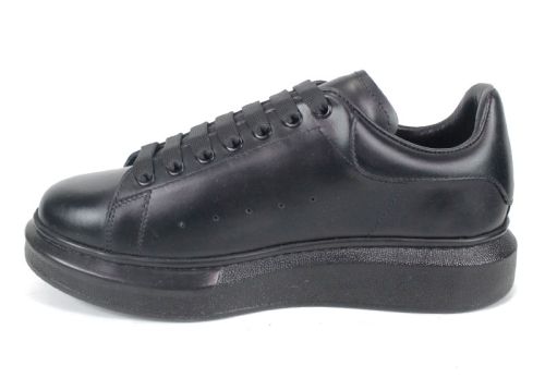 Pantofi sport bărbătești Nero Dentro din piele naturală neagră cu talpă cusută