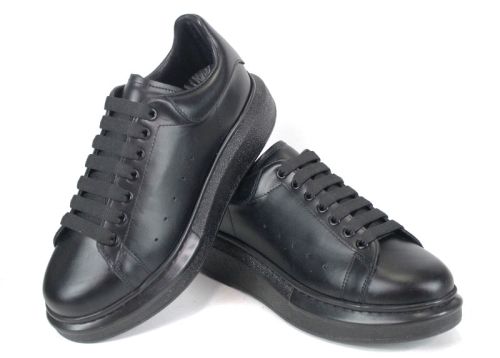 Pantofi sport bărbătești Nero Dentro din piele naturală neagră cu talpă cusută