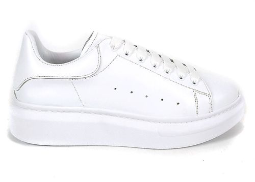 Pantofi sport bărbătești Nero Dentro din piele naturală albă cu talpă cusută