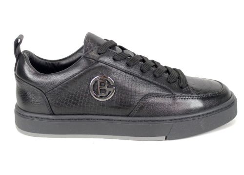 Pantofi bărbătești Lupo Forte din piele naturală neagră cu imprimeu croco și șarpe, talpă cusută din cauciuc