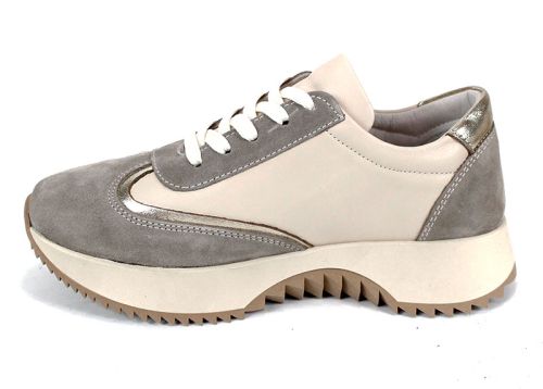 Pantofi sport damă Eleganza Viso – piele naturală bej și velur vizon cu detaliu auriu