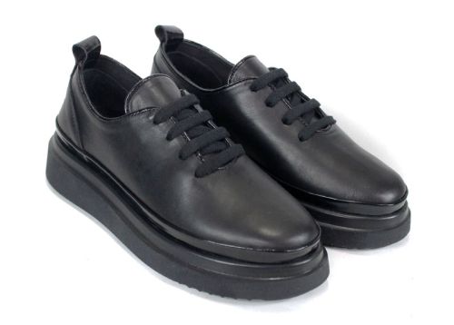 Pantofi casual damă Nero Lucente din piele naturală cu detalii din lac negru