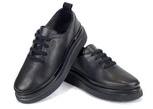 Pantofi casual damă Nero Lucente din piele naturală cu detalii din lac negru