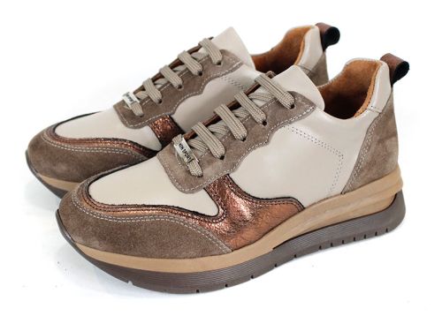 Sneakers damă Cuoio Brillante din piele naturală cu detalii de cupru