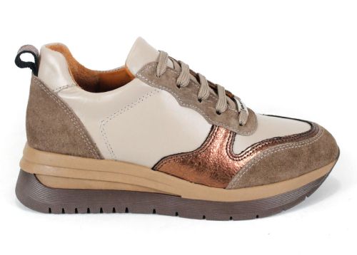 Sneakers damă Cuoio Brillante din piele naturală cu detalii de cupru