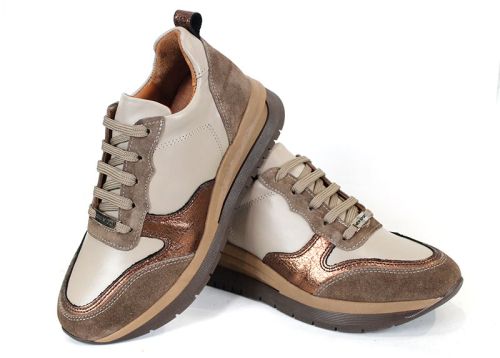 Sneakers damă Cuoio Brillante din piele naturală cu detalii de cupru