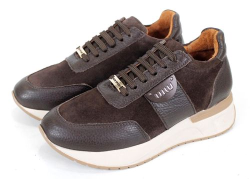 Sneakers damă Bruna Forte din piele floater maro și velur – tendința sezonului