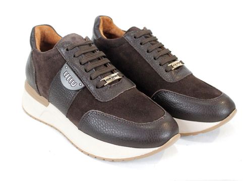 Sneakers damă Bruna Forte din piele floater maro și velur – tendința sezonului