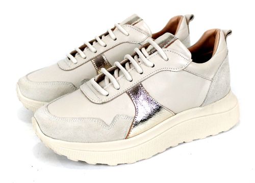 Sneakers damă Aurea Luce din piele naturală și velur bej cu detaliu auriu