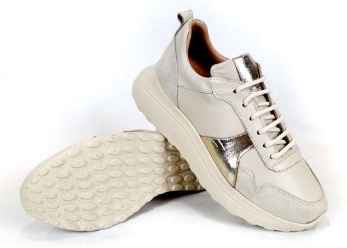 Sneakers damă Aurea Luce din piele naturală și velur bej cu detaliu auriu