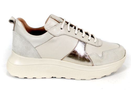 Sneakers damă Aurea Luce din piele naturală și velur bej cu detaliu auriu