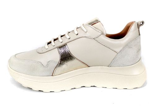 Sneakers damă Aurea Luce din piele naturală și velur bej cu detaliu auriu