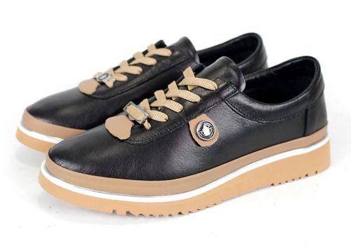 pantofi Linea Nova negri cu detalii bej și talpă ușoară