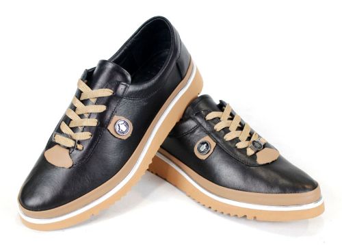 pantofi Linea Nova negri cu detalii bej și talpă ușoară