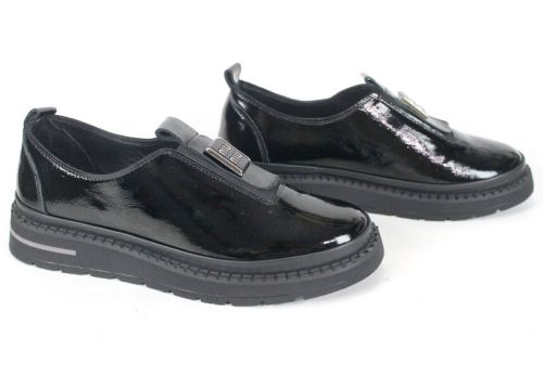 pantofi damă din lac natural negru cu elastic – Eleganza Notte