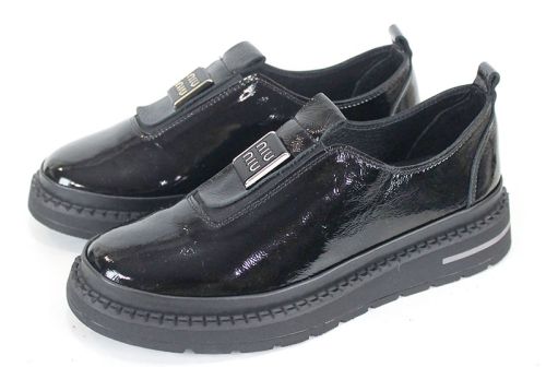 pantofi damă din lac natural negru cu elastic – Eleganza Notte