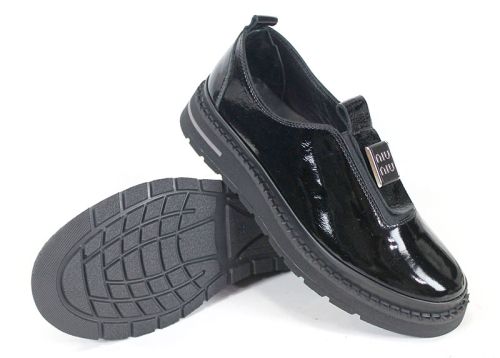 pantofi damă din lac natural negru cu elastic – Eleganza Notte