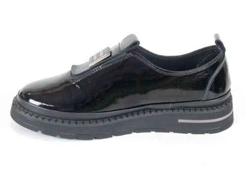 pantofi damă din lac natural negru cu elastic – Eleganza Notte