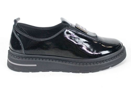 pantofi damă din lac natural negru cu elastic – Eleganza Notte