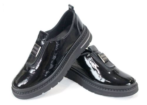 pantofi damă din lac natural negru cu elastic – Eleganza Notte