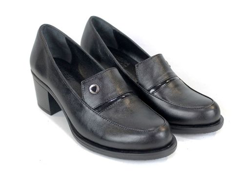 pantofi damă cu toc din piele naturală cu detaliu lac – Eleganza Classica