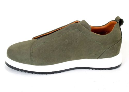 pantofi bărbătești nubuc natural kaki fără șireturi cu elastice și talpă sport